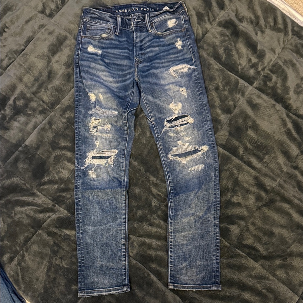 American Eagle Outfitters Men's Ripped Blue Skinny Jeans
